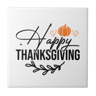 Simple Happy Thanksgiving Pumpkin Ceramic Tile