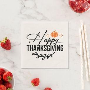 Simple Happy Thanksgiving Pumpkin  Napkin