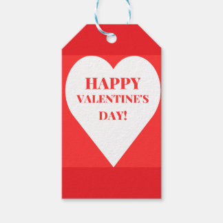 Simple Happy Valentine's Day White Heart on Red Gift Tags