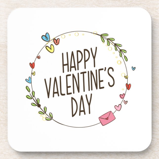 Simple Happy Valentine's Day Wreath | Coaster (Front)