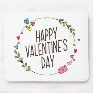 Simple Happy Valentine's Day Wreath   Mousepad