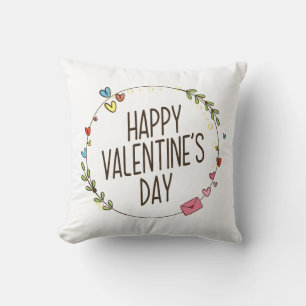 Simple Happy Valentine's Day Wreath Throw Pillow