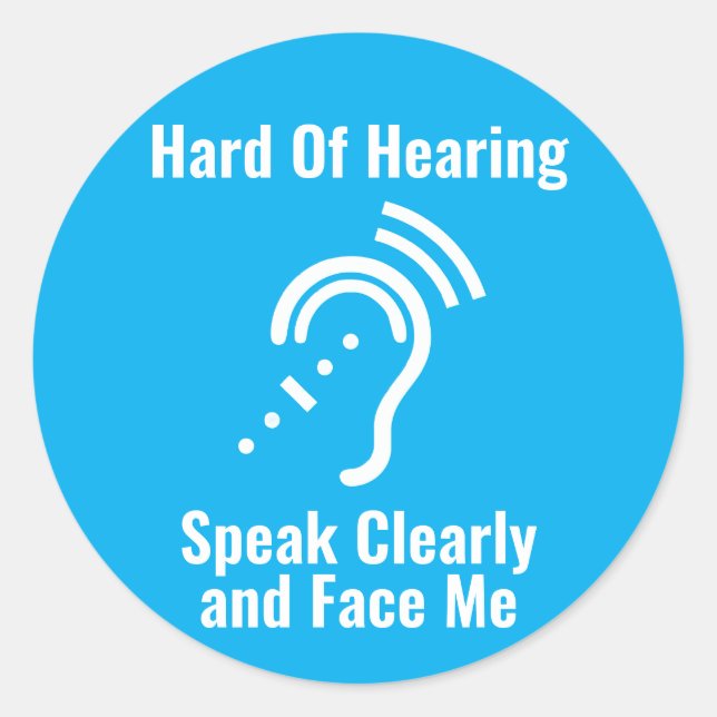 Simple Hard Of Hearing Blue Classic Round Sticker (Front)