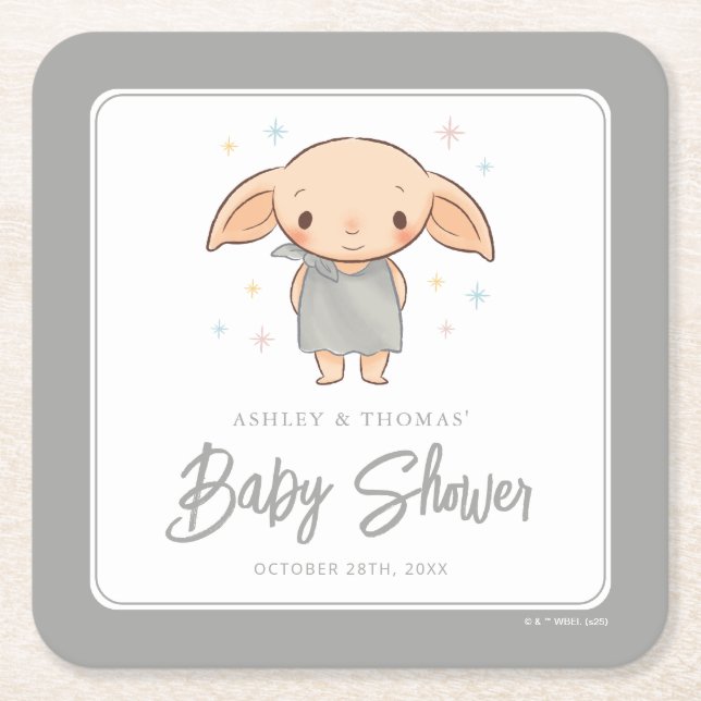 Simple Harry Potter - Dobby Baby Shower Square Paper Coaster (Front)