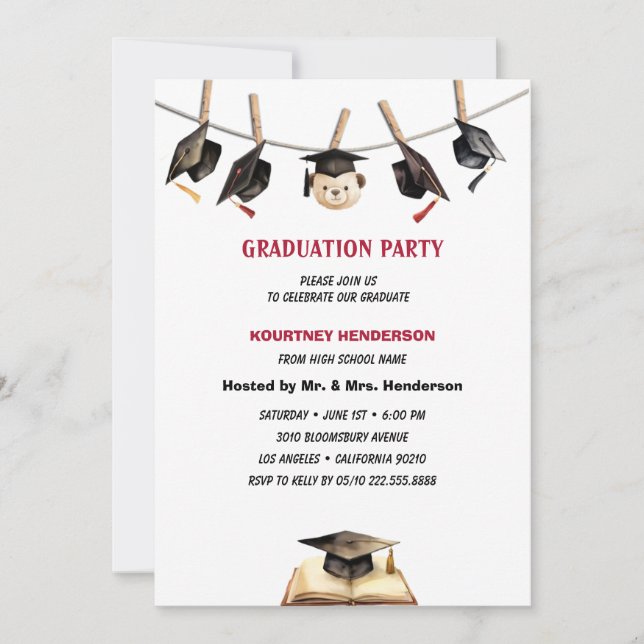 simple hats rope Graduation Party  Invitation (Front)
