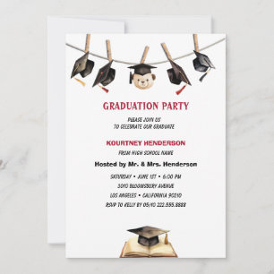simple hats rope Graduation Party  Invitation