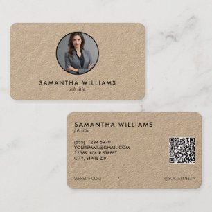Simple Headshot Custom QR Photo or Logo Kraft Business Card