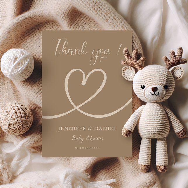 Simple Heart Baby Shower Minimalist Gender Neutral Thank You Card (Creator Uploaded)