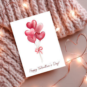 Simple Heart Balloons Valentine's Day Holiday Card