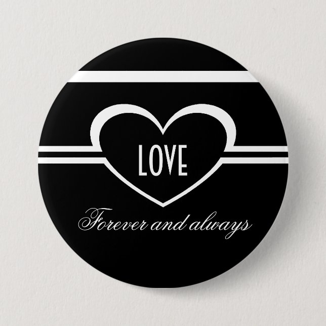 Simple Heart Button, Black and White 7.5 Cm Round Badge (Front)