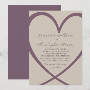 Simple Heart Champagne & Dusty Rose Wedding Invitation