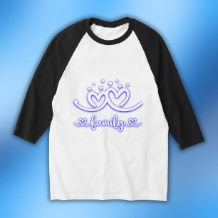 Simple Heart Family in Blue   Basic 3/4 Sleeve Rag T-Shirt