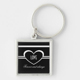 Simple Heart Keychain, Black and White Key Ring