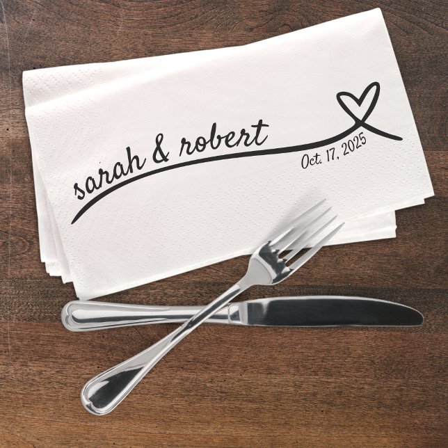 Simple Heart Line Wedding Napkin (Simple Heart Line Wedding Paper Guest Towels
)