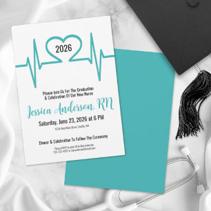 Simple Heart Medical Nursing School Graduation Invitation