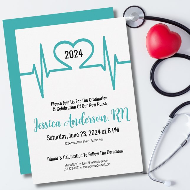 Simple Heart Medical Nursing School Graduation Invitation (Simple Heart Beat Medical Nursing Graduation Invitation)