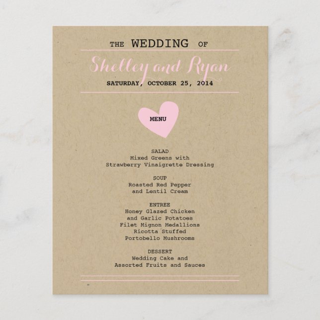 Simple Heart Menu Card (Front)