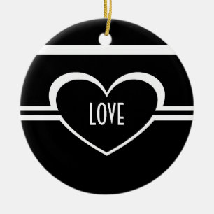 Simple Heart Ornament, Black and White Ceramic Ornament