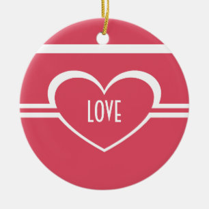Simple Heart Ornament, Dark Pink Ceramic Tree Decoration