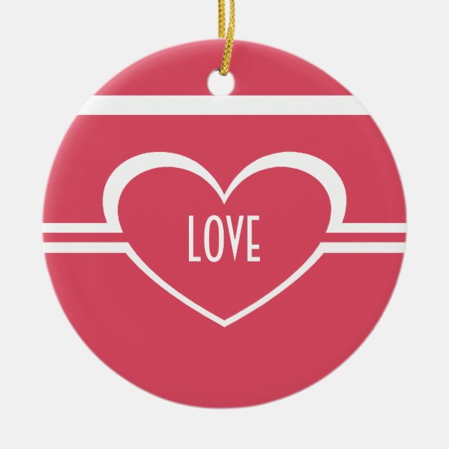 Simple Heart Ornament, Dark Pink Ceramic Tree Decoration (Front)