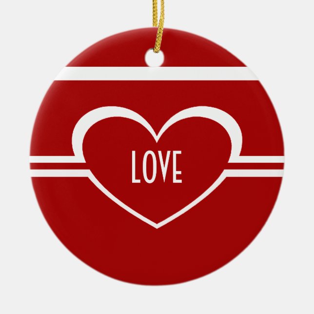 Simple Heart Ornament, Deep Red Ceramic Ornament (Front)