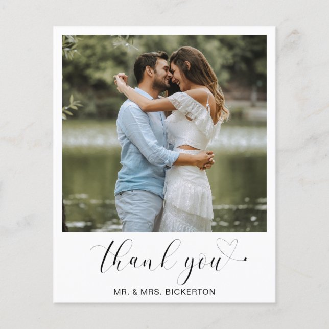Simple Heart Photo Budget Wedding Thank You Card (Front)