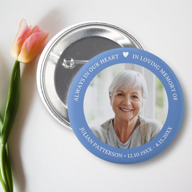 Simple Heart Photo Funeral Memorial Keepsake  6 Cm Round Badge (Creator Uploaded)