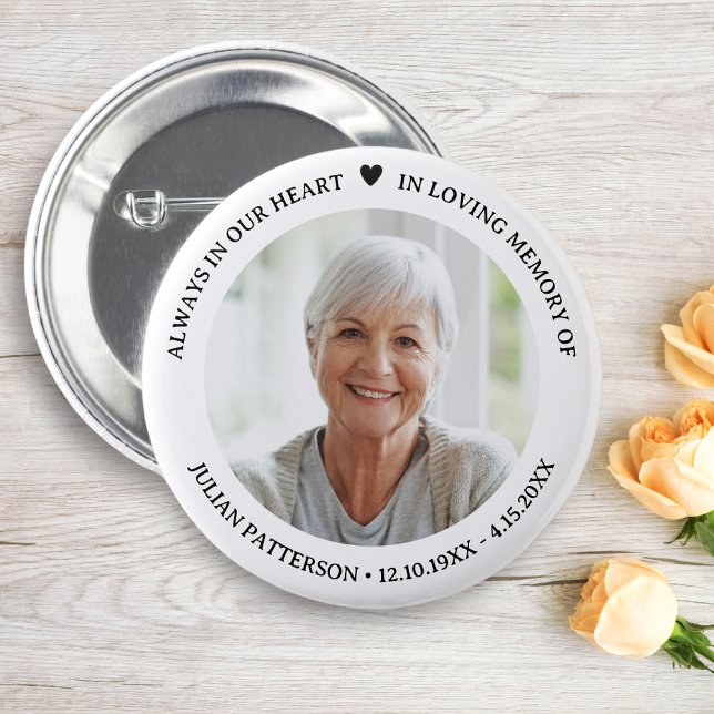 Simple Heart Photo Funeral Memorial Keepsake  6 Cm Round Badge (Creator Uploaded)
