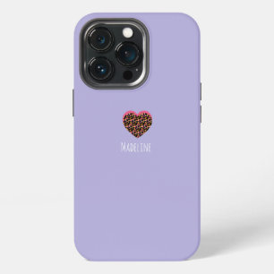 Simple Heart Pink Animal Print Pattern Purple iPhone 13 Pro Case