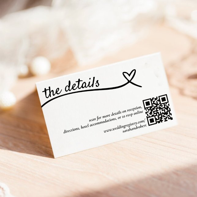 Simple Heart QR Code Wedding Details Enclosure Card (Simple Heart QR Code Wedding Details Enclosure Card)
