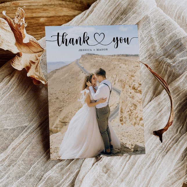 Simple Heart Script Wedding Thank You Cards (Creator Uploaded)