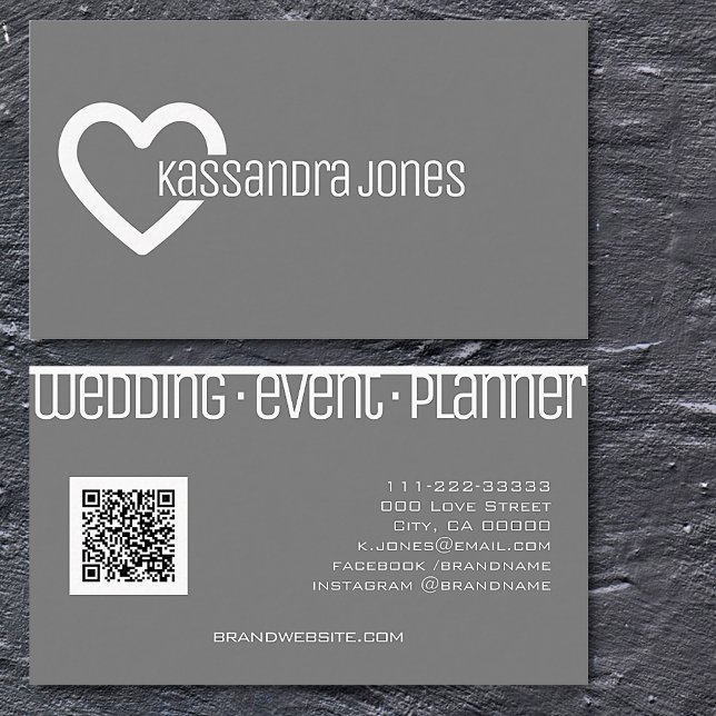 Simple Heart Shape Outline Grey and White Modern Business Card (Creator Uploaded)