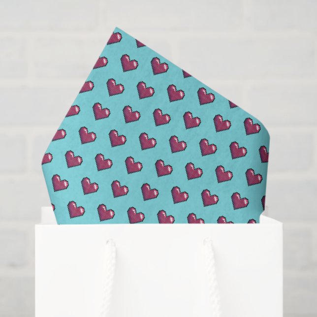 Simple Heart Shape Red Pixel Art Pattern Tissue Paper (Gift Bag)