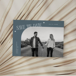 Simple Heart Slate Blue Curved Frame Photo Save The Date