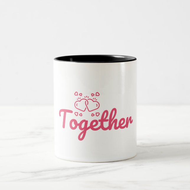 Simple Heart Together Forever Couple  Two-Tone Coffee Mug (Center)