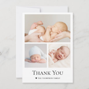 Simple Heart Typography Photo Grid Baby Boy Thank You Card
