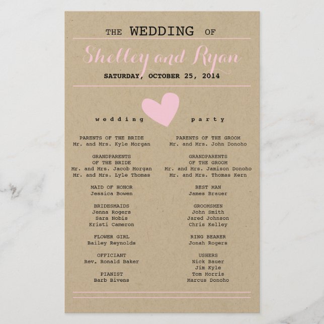 Simple Heart Wedding Program (Front)