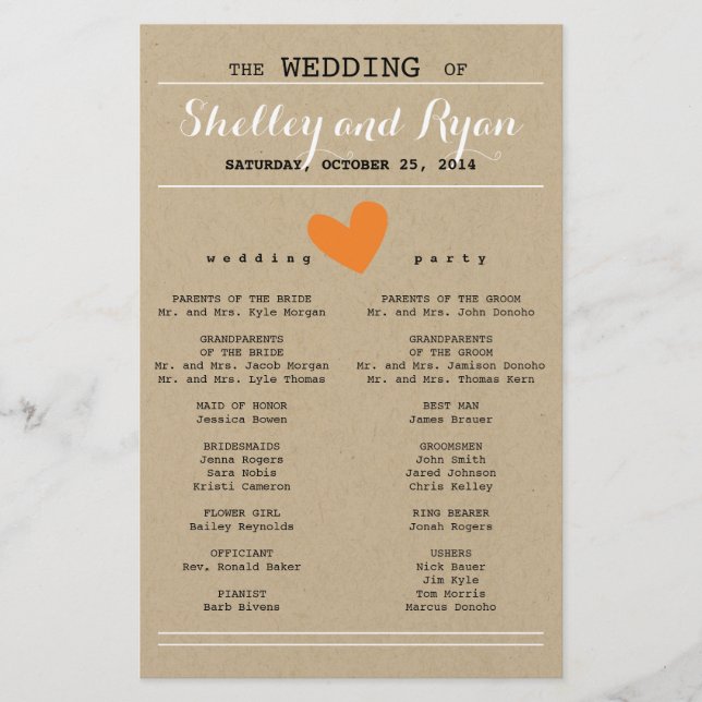 Simple Heart Wedding Program (Front)