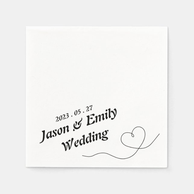 Simple Heart With Name Wedding Napkins (Front)