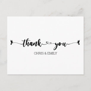 Simple Hearts and Bird Calligraphy Thank You Postcard
