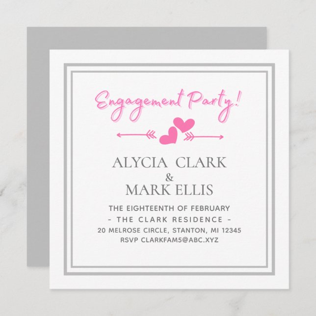 Simple Hearts Engagement Party Invitation (Front/Back)
