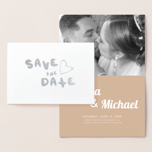 Simple Hearts Hand-Drawn Lettering Save the Date  Foil Card (Display)
