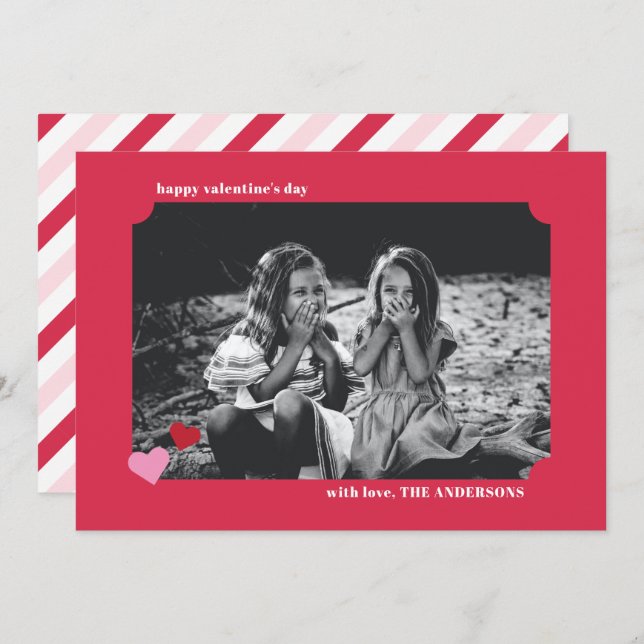 Simple Hearts Ticket Frame Valentine's Photo Card (Front/Back)