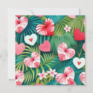 Simple hearts & tropical foliage holiday card