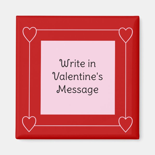 Simple Hearts Valentine's Day Add Message to Red Magnet (Front)