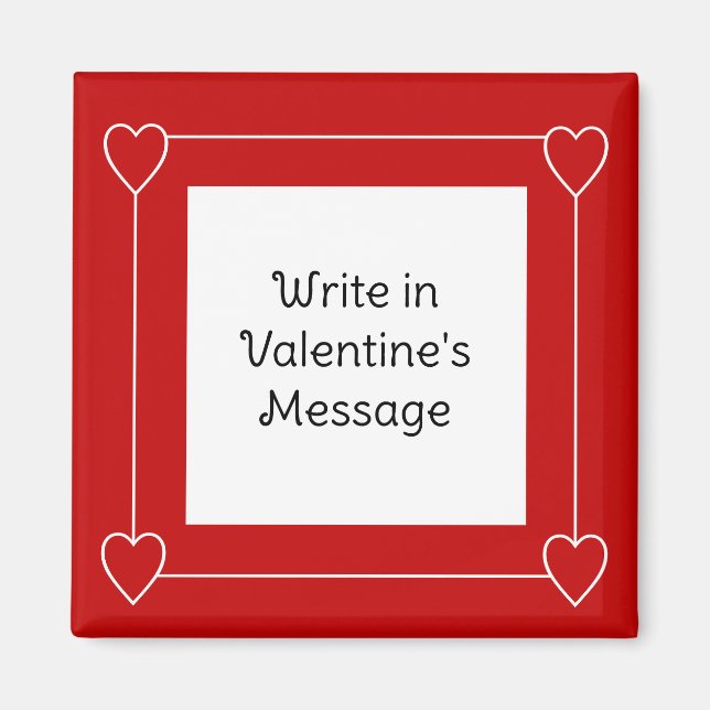Simple Hearts Valentine's Day Add Message to Red Magnet (Front)