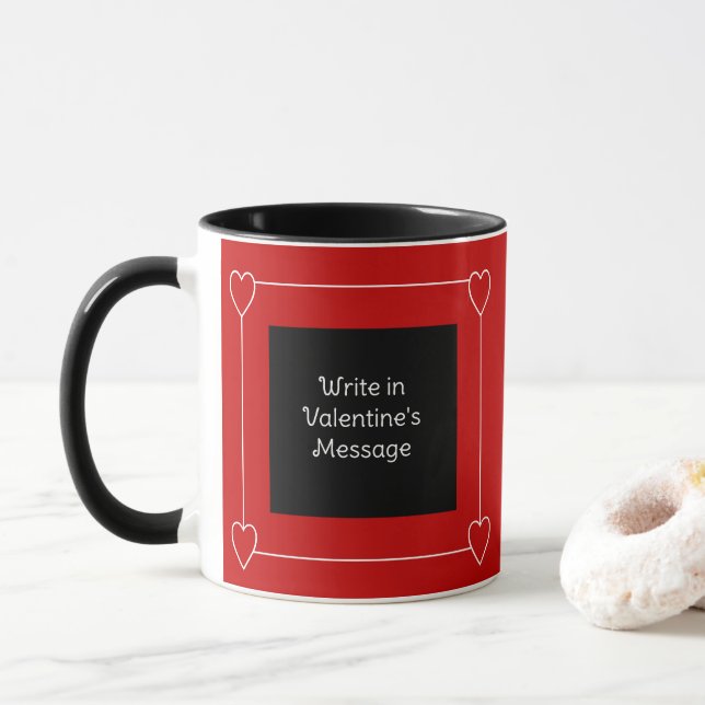 Simple Hearts Valentine's Day Add Message to Red Mug (With Donut)