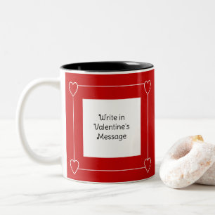 Simple Hearts Valentine's Day Add Message to Red Two-Tone Coffee Mug