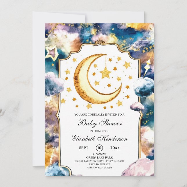 Simple Heavenly Star Celestial Baby Shower Invitation (Front)