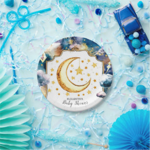 Simple Heavenly Star Celestial Baby Shower Paper Plate